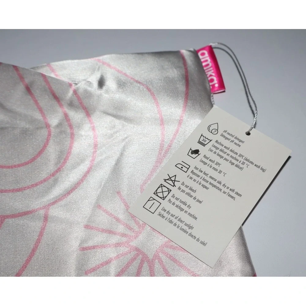 AMIKA Pink & White Hair Care Standard Satin Pillowcase Zipper Closure New w/ Tag
